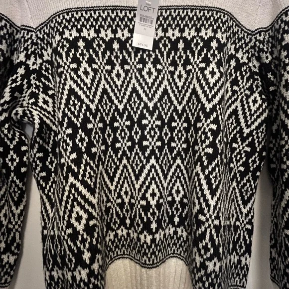 NWT!! LOFT Cream and Black Fair Isle Women's Sweater - Picture 5 of 6
